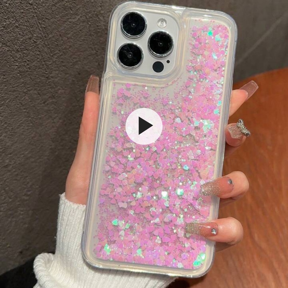 Heart glitter liquid iphone case 15 pro max phone pink iridescent Mother’s Day